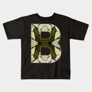 Letter B Monogram Initial Olive Green Pearl White Aesthetic Abstract Pattern Painting On Canvas Kids T-Shirt